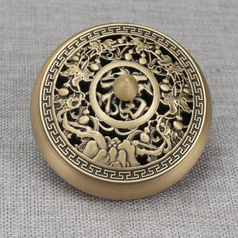 Brass Household Flat Bottom Incense Burner Ornaments Large Exhibition Hongtu Dragon and Phoenix Cover Indoor Zen Aromatherapy Plate Factory Wholesale