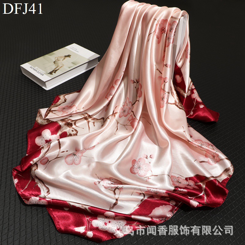 90 Square Scarf Women's Korean-Style Printed Emulation Silk Scarf Hangzhou Silk Quality Scarf All-Matching Scarf Holiday Gift