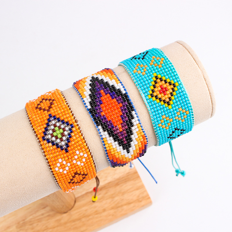 欧美跨境新款波西米亚民族风撞色进口米珠编织手链纯手工串珠手链