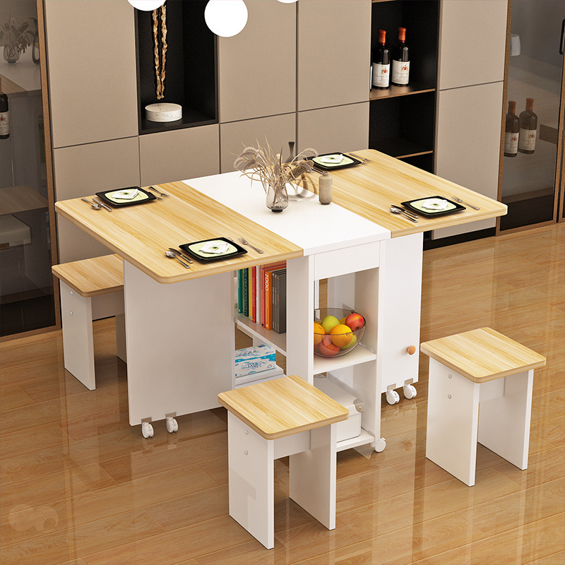 Folding Dining Table Household Movable Retractable Rectangular Simple Small Apartment Multi-Functional Table and Chair Combination Dining Table