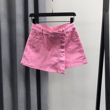 粉色高腰牛仔短裤裙女2024年新款夏天时尚个性减龄A字阔腿热裤潮