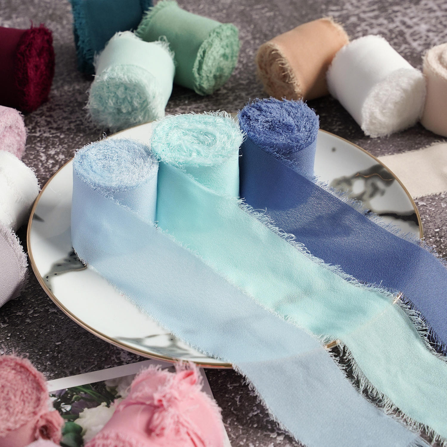 ins手撕毛边丝带婚礼手捧花绑带雪纺纱带蛋糕礼物装饰布缎带绸带