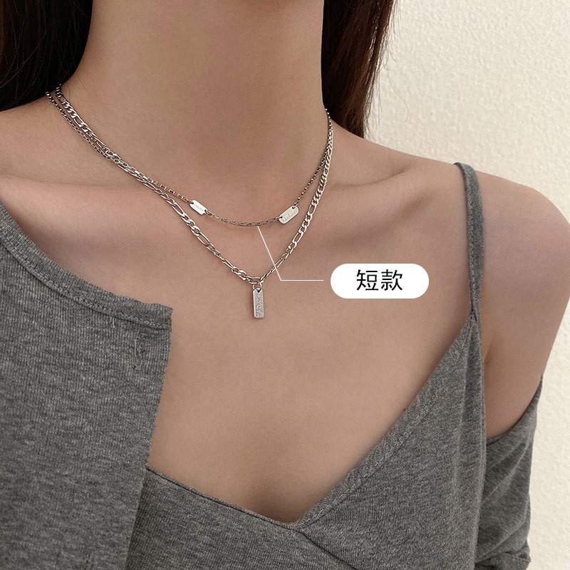 INS Cold Style Titanium Steel Double-Layer Necklace for Women 2022 New Trendy Hip Hop Light Luxury Minority Sweater Chain Accessories