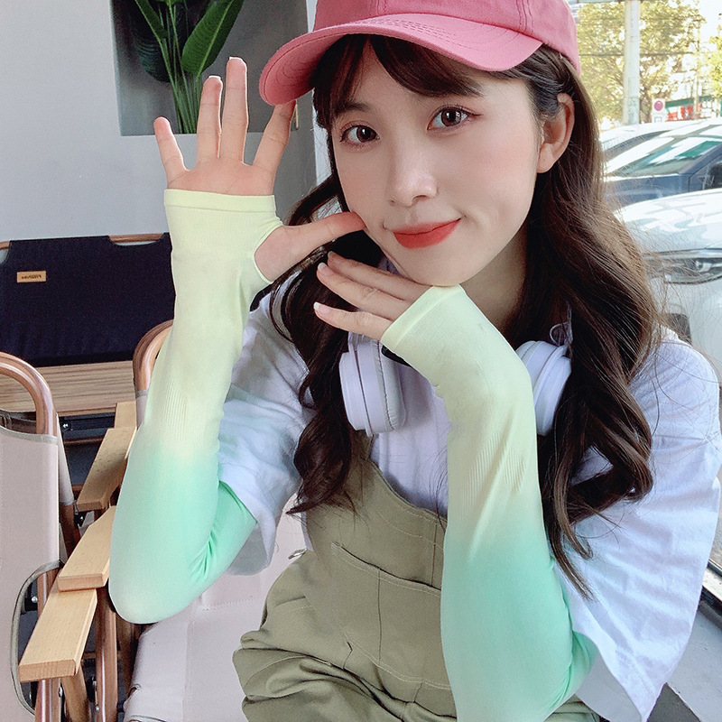 夏季防晒冰袖女ins学生韩版bai搭薄款渐变色袖套透气护臂手袖网红