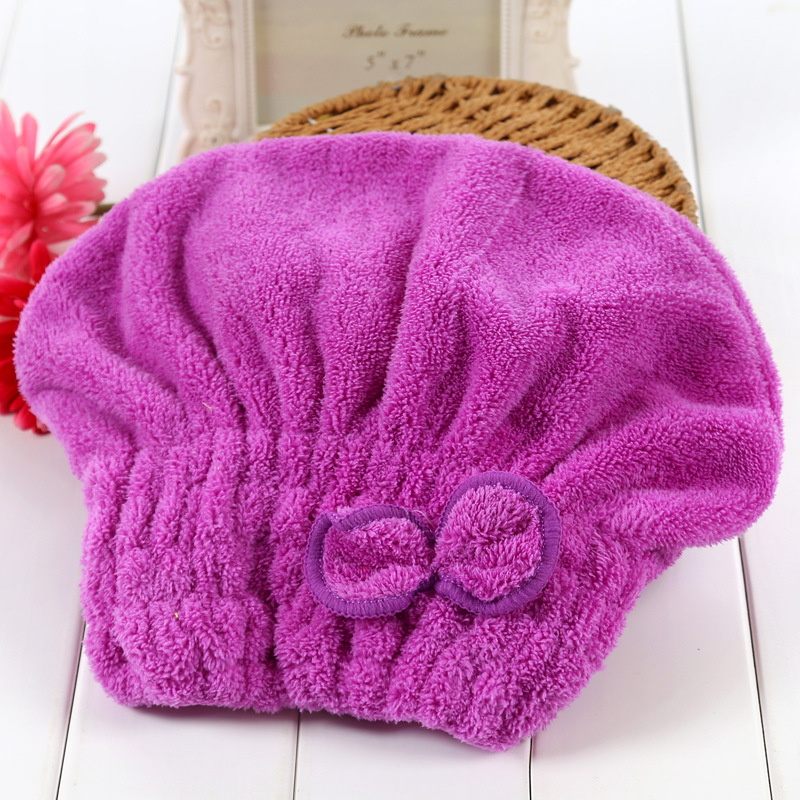 浴帽加厚双面珊瑚绒浴帽 蝴蝶结公主干发帽 纤维吸水浴帽