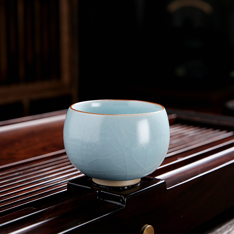 34n陶瓷单杯汝窑茶盏冰裂釉开片罗汉杯功夫小茶杯子主人杯定 制