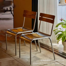 北欧餐椅餐厅简约日式复古家具不锈钢色休闲椅咖啡厅实木靠背椅子