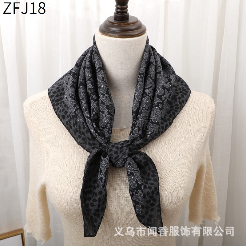 2023 New Square Scarf 70cm Hot Drilling Camellia Cotton Scarf Sun Block and Dustproof Closed Head Scarf Ethnic Style Scarf