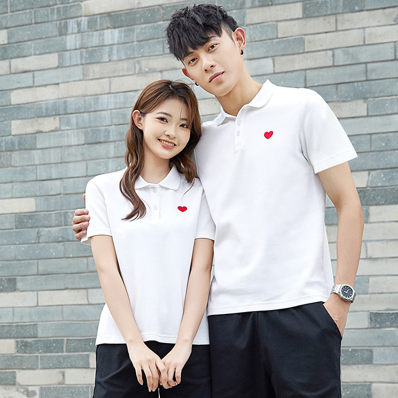 情侣装夏装短袖t恤女白色爱心polo衫 领证登记情侣装拍结婚照衣服
