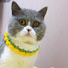 毛线手工编织红黄莓黄绿花蕊围脖围兜猫咪宠物装饰品围巾项圈领节