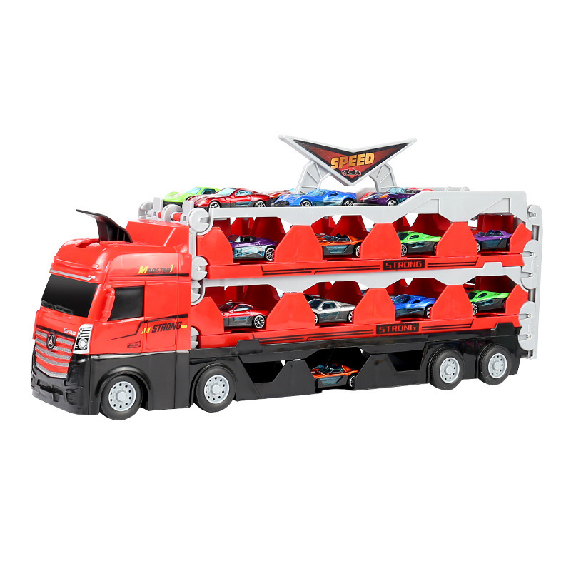 Children's Deformation Catapult Truck Folding Track Competition Metal Car Large Inertia Storage Container Truck Toys