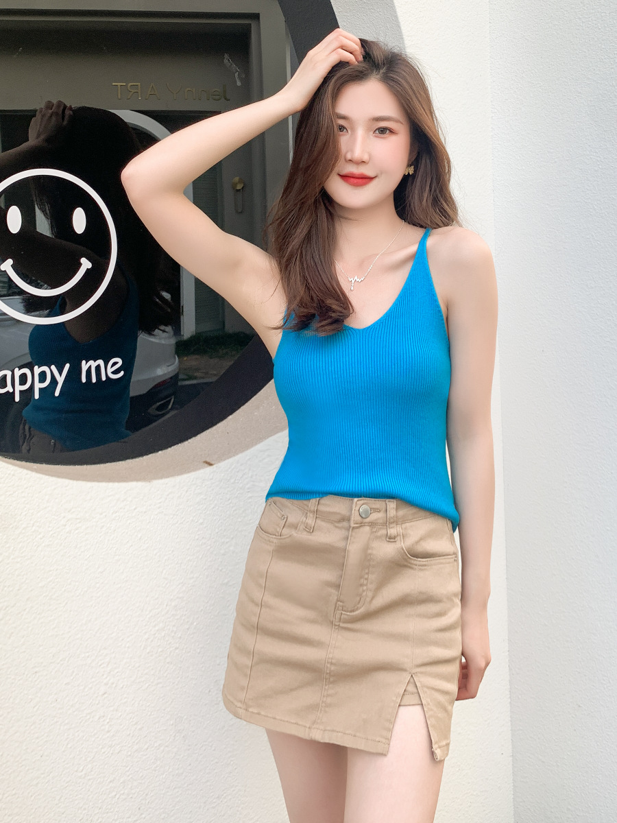 2024 Summer Bra Top Hot Girl Women's Short Base Ride Knit Casual Beauty Back Slim Fit Sleeveless Top