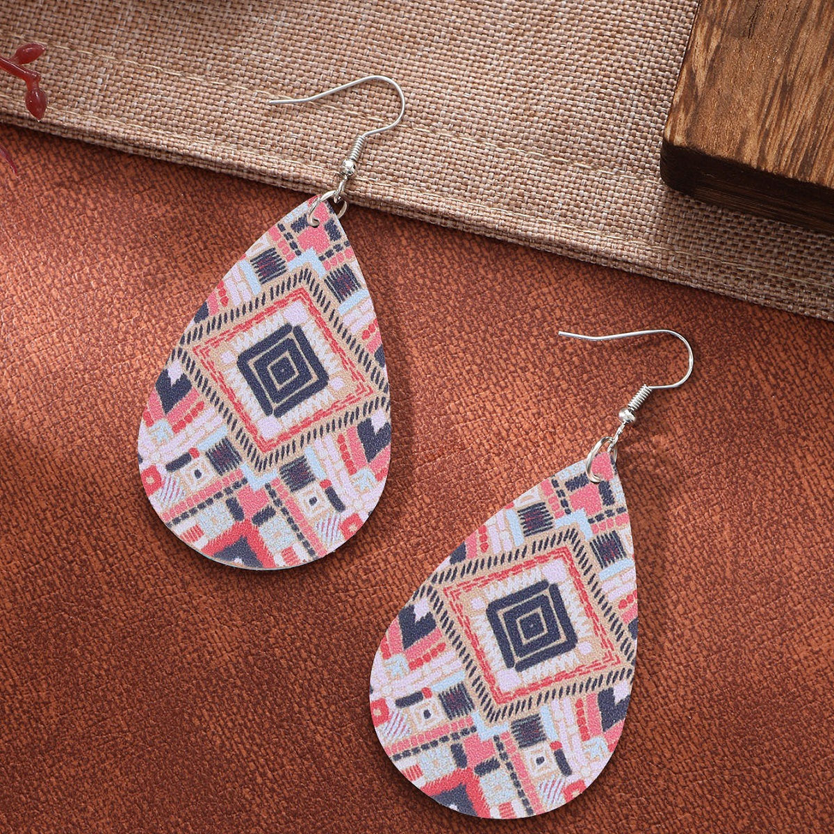 Drop-Shaped Leather Earrings Striped Wreath Square Fashion Simple Sweet Cool Cross-Border European and American Amazon