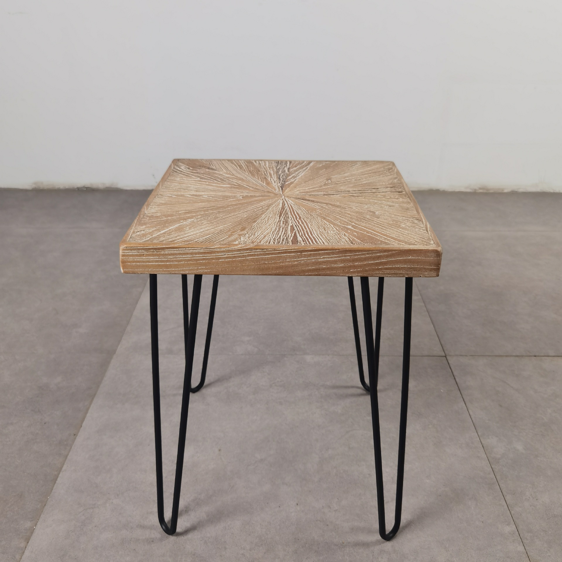 ins沙发边几老木头拼花茶几铁木结合工业风时尚边几方形小茶几