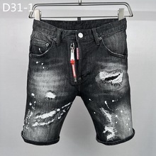 D31-1潮D2破洞时尚男牛仔短裤马裤磨白跨境牛仔五分裤欧美牛仔