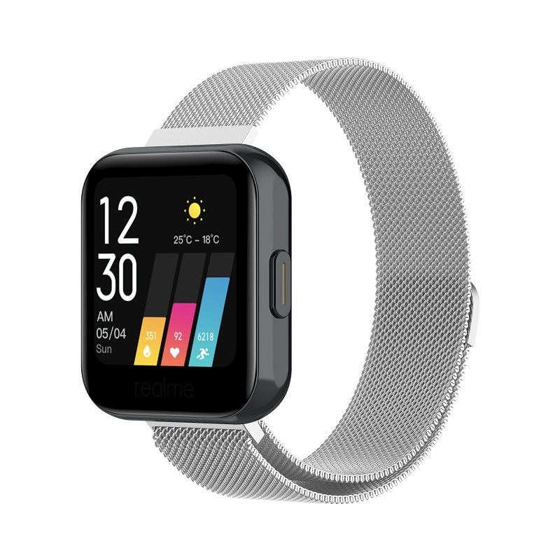 适用realme watch真我智能手表硅磁表带金属米兰表链商务真皮腕带