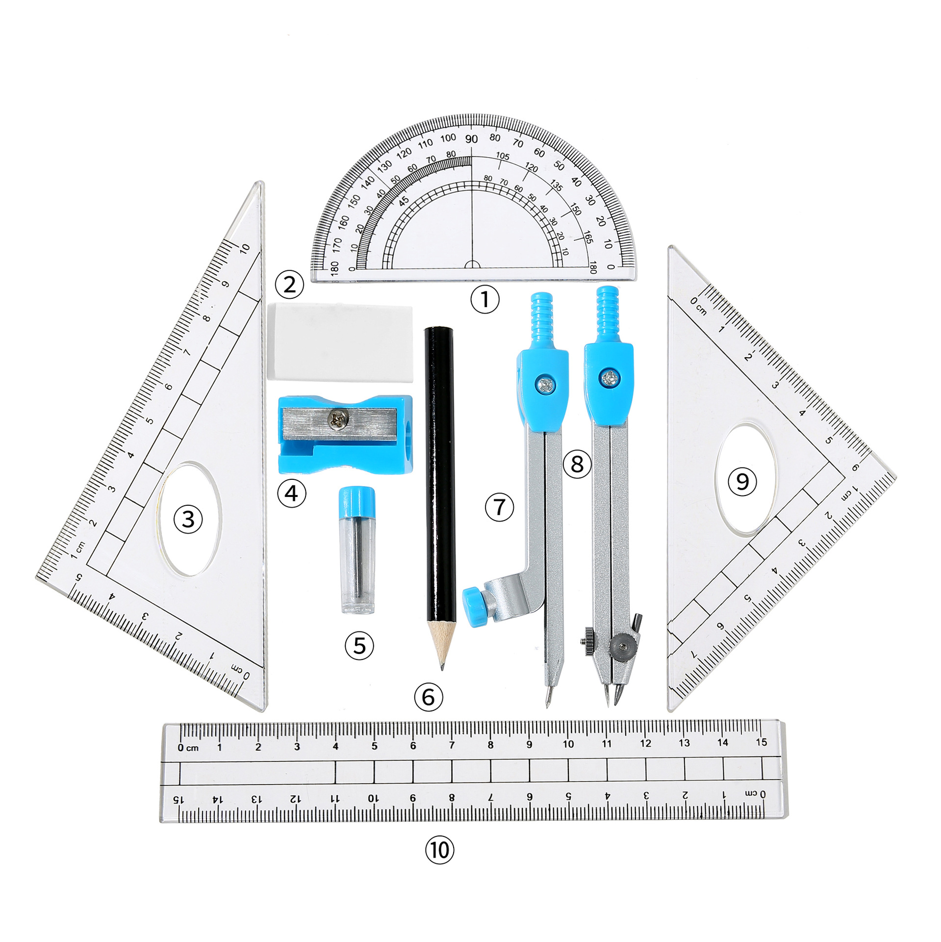 Fd2810ha Student Metal Compass Set Exam Drawing Tools 10 PCs Set Compasses Set