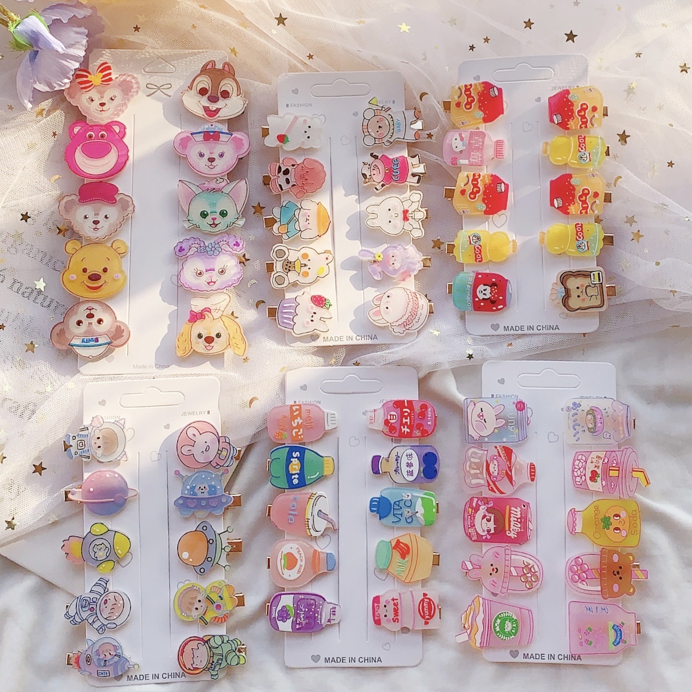 10个新款儿童卡通可乐饮料瓶子发夹甜美碎发边夹奶茶果汁刘海夹