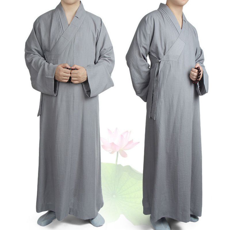 藏青色棉麻僧服蓝色僧衣春夏秋冬季男女款长袍和尚衣服大褂长褂