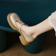 厚底玛丽珍鞋新款单鞋2022秋季圆头中跟小皮鞋英伦学院风丁字鞋女