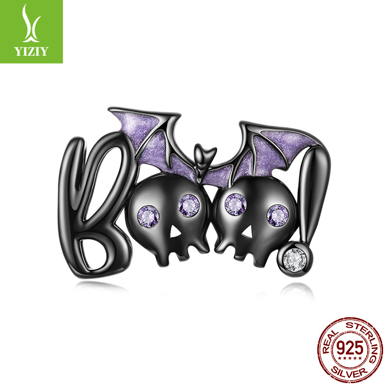 银姿韵原创万圣节暗黑分蝙蝠串珠配件个性神秘s925纯银珠子串珠