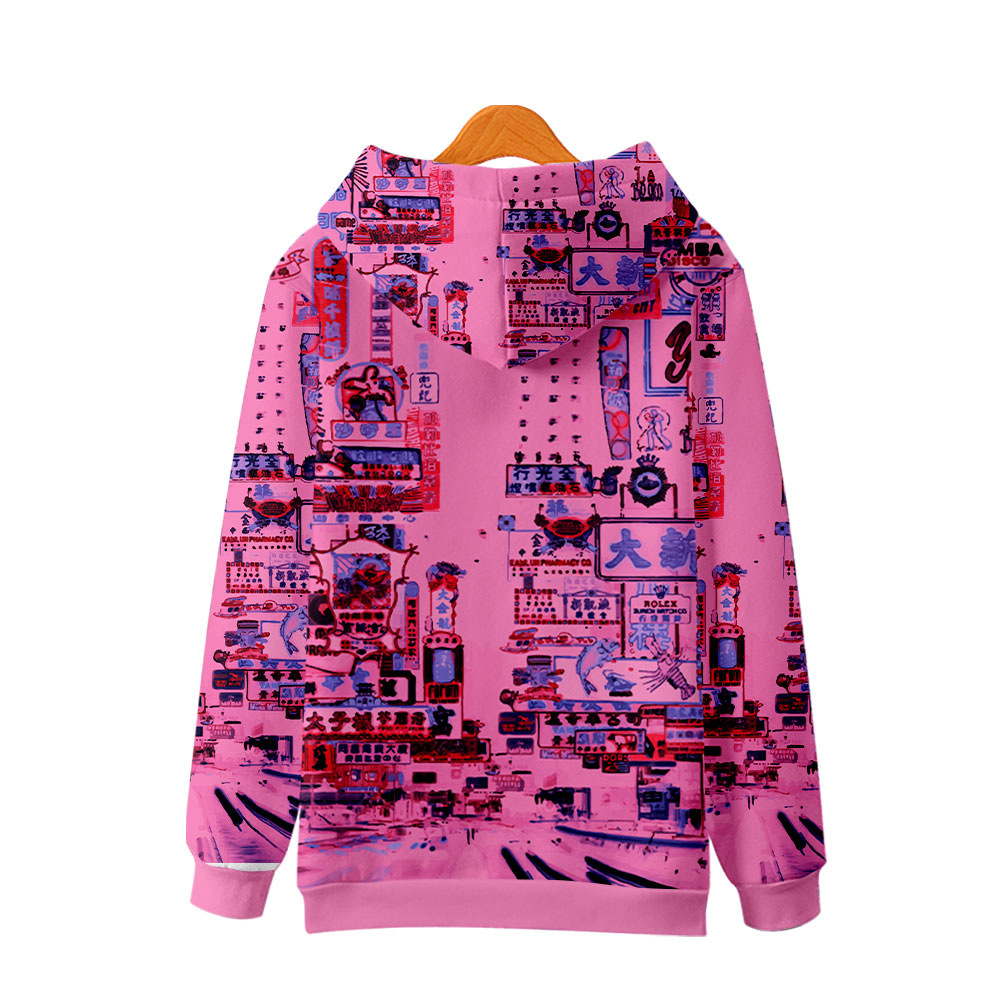 2021跨境 霓虹灯夜街 数码印花连帽卫衣男衣服秋冬季日常宽松卫衣