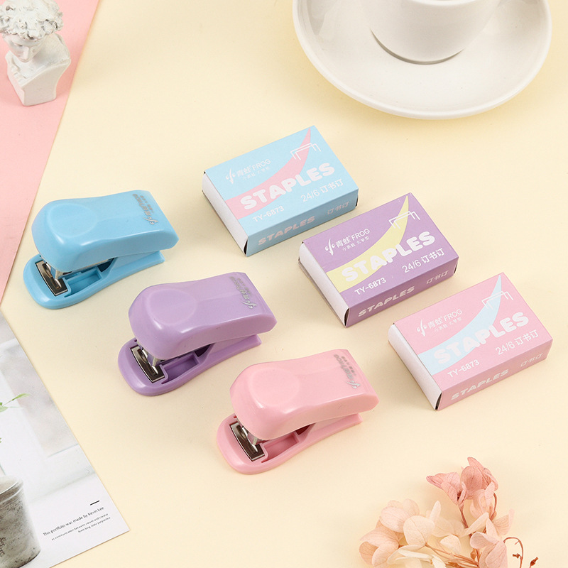 Macaron Color Mini Stapler Cartoon Vertical Suit Cute Mini Stapler Student Hand-Held Bookbinding Machine