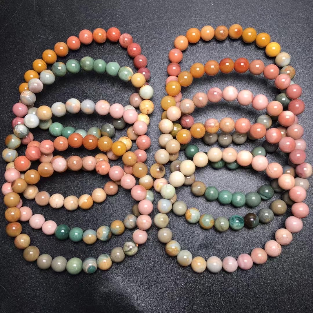 批发阿拉善彩玉渐变彩虹手串 马卡龙色系梦幻甜美单圈圆珠手串