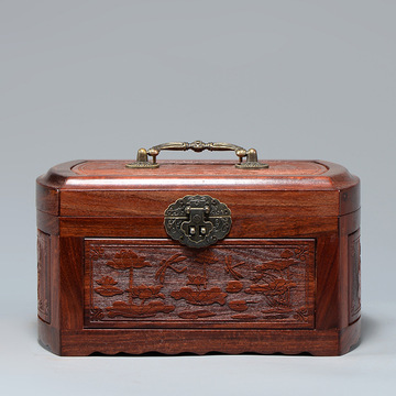 赞比亚血檀手提镜箱红木首饰盒珠宝箱中式复古化妆品结婚首饰收纳