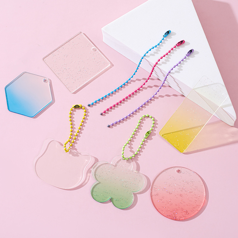 Acrylic Goo Card Transparent Glitter Gradient Acrylic Keychain Goo Card Pendant Notebook Goo Plate Set