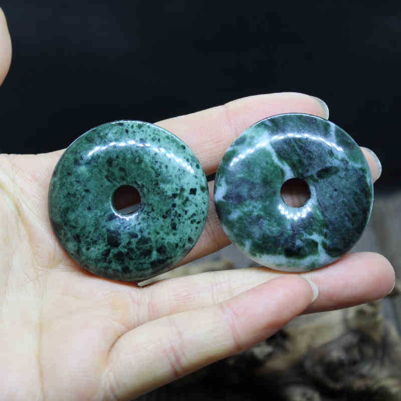 藏玉药王石平安扣蛇纹石玉吊坠 墨绿色玉石磁性玉石挂件直播玉坠