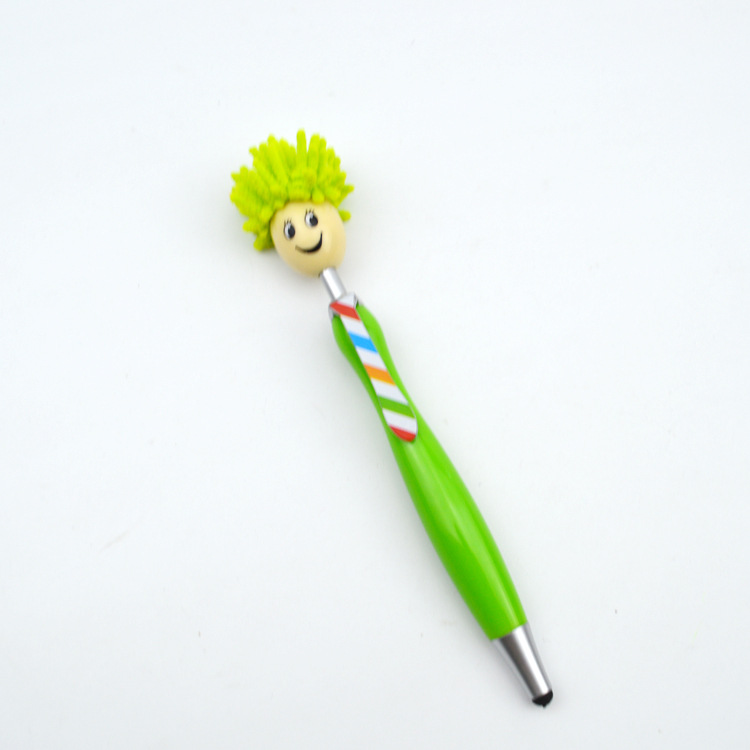 Doll Furry Head Mobile Phone Tablet Screen Cleaner Touch Gift Pen Factory Sales Furry Head Cartoon Ballpoint Pen