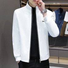 白色立领简约外套男士2024春季新款韩版潮流帅气修身夹克开衫上衣