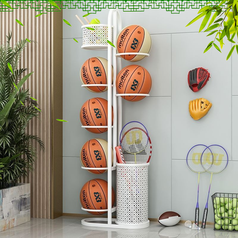 Pitching Basketball Storage Rack Household Ball Rack Volleyball Badminton Racket Basketball Stand Basket Fitness Equipment Organize the Shelves