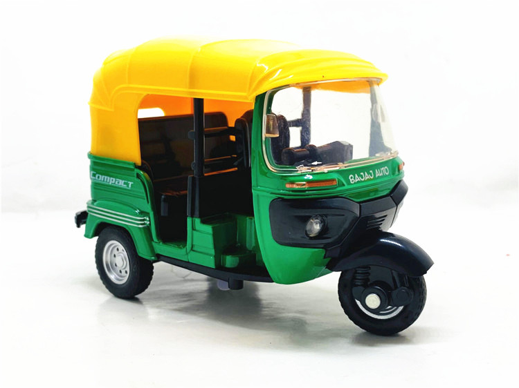 盒装1:14印度蹦蹦三轮车仿真合金小摩托车模型儿童玩具带声光回力