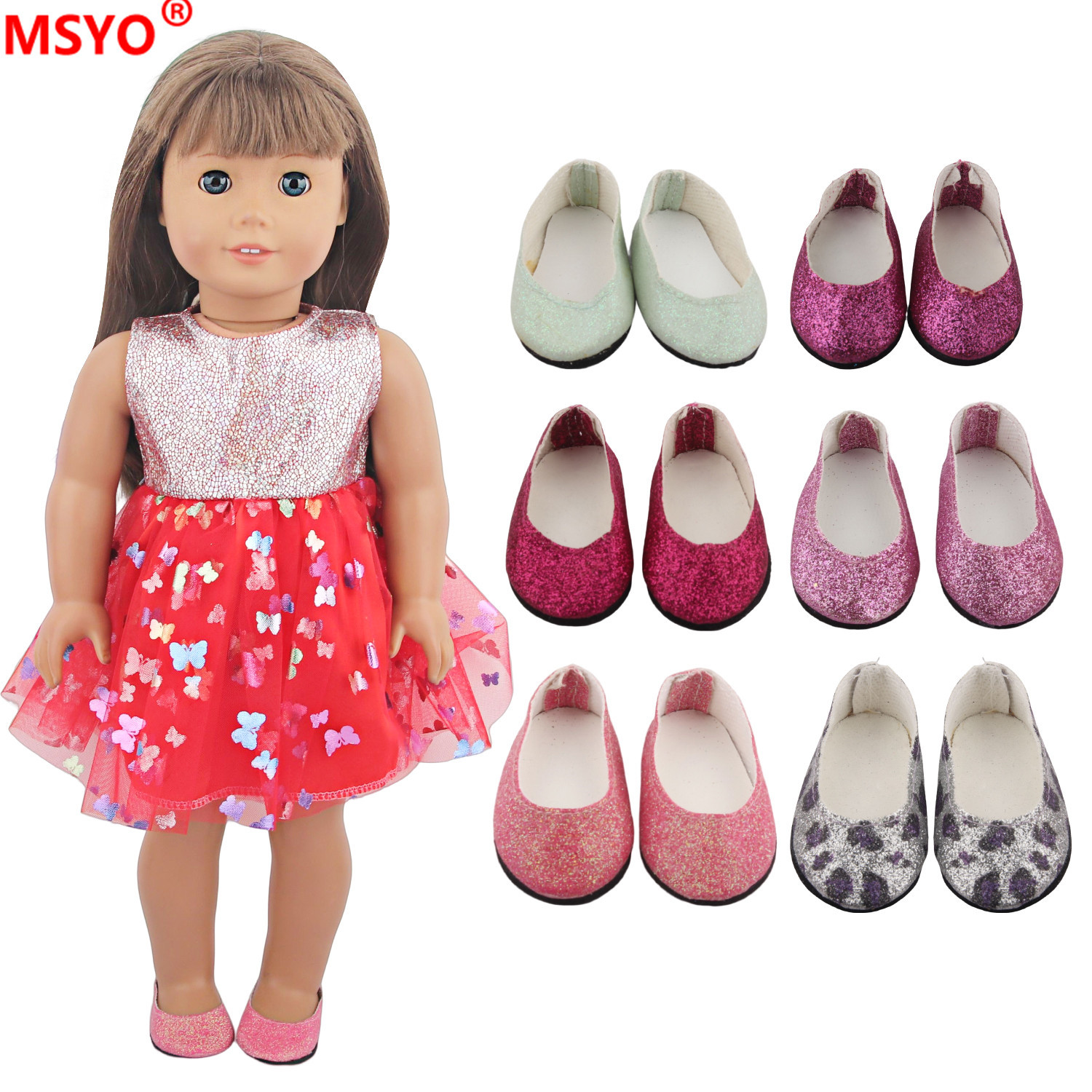 18寸美国女孩娃娃鞋子 玩具玩偶平板鞋 亮片鞋子配件装扮玩具换装