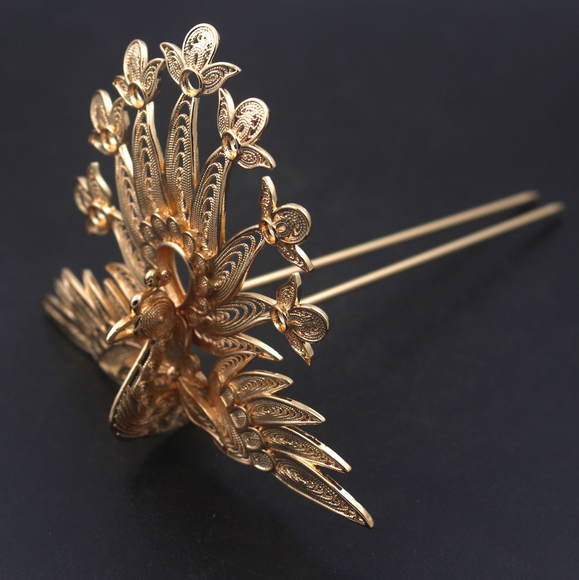 铸铜汉服配饰明制正凤流苏凤凰簪搭挑牌 发簪汉婚发饰材料