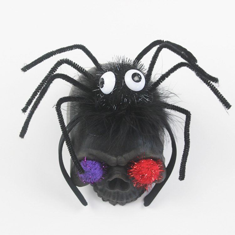 纵鸿万圣节头饰节日派对舞会发箍蜘蛛发箍黑寡妇毛绒搞怪灯绒头箍