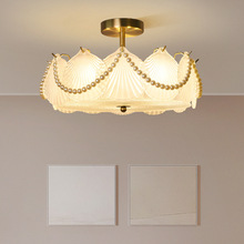轻奢主卧室吸顶灯简约现代创意珍珠玻璃复古次卧室灯法式婚房灯具