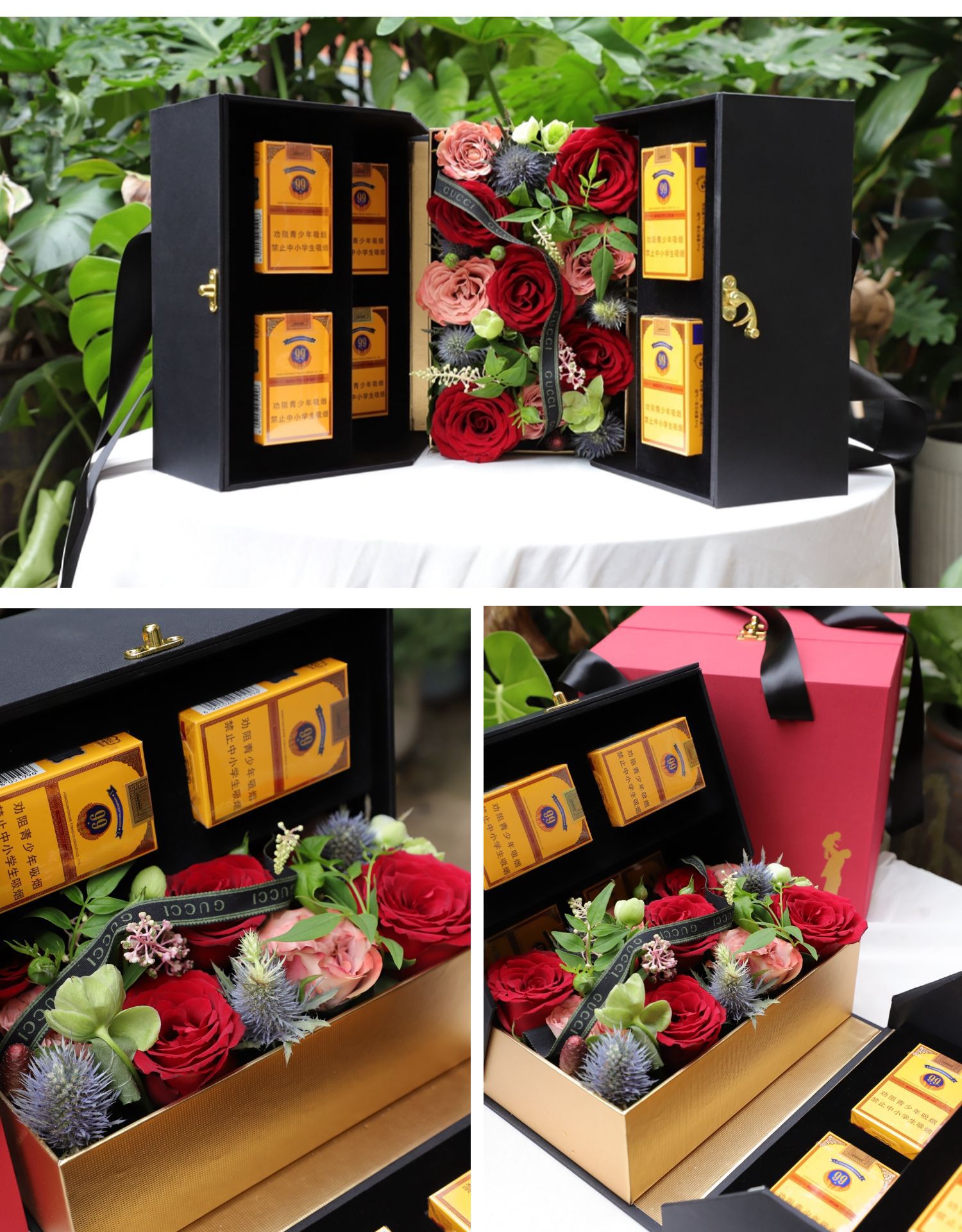 亿通新款父亲节惊喜香烟手提礼盒 男朋友中华香烟鲜花插花盒礼物