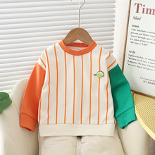 厂家直销秋季新款长袖卫衣婴幼儿童时尚休闲宝宝条纹拼色卫衣酷帅