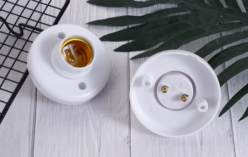 e27螺口灯座圆形胆明装螺旋led灯泡底座家用楼道节能平口灯头灯座