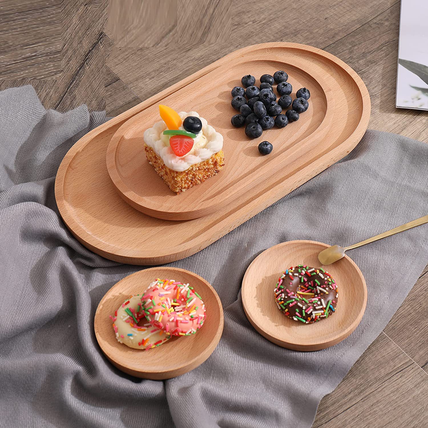榉木椭圆形下午茶点心盘餐厅咖啡厅木质西点收纳盘托盘