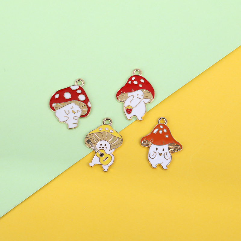 Mushroom Elf Diy Alloy Accessories Dripping Oil Ornament Earring Pendant Key Ring Pendant Hair Accessories Semi-Finished Products