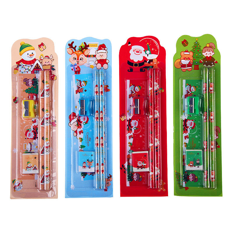 Christmas Card Five-Piece Set Pupils' Pencil Suit Kindergarten Activity Prize Children Learning Stationery Supplies