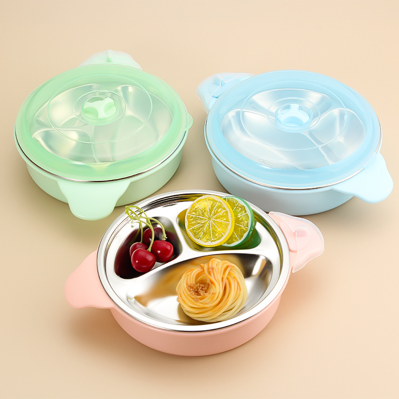 304 Stainless Steel Plate Infant Water Injection Thermal Insulation Bowl Baby Kid Tableware Solid Food Bowl Compartment Plate