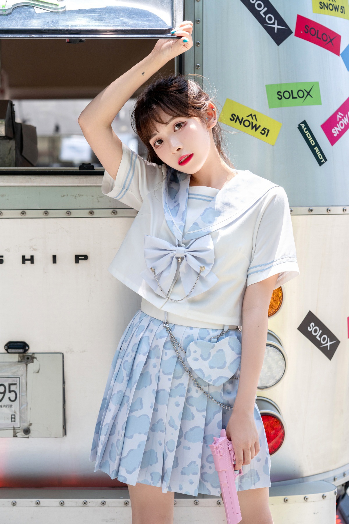 原创设计 辣妹豹击可爱甜美jk制服海军领百褶裙半身裙套装6411