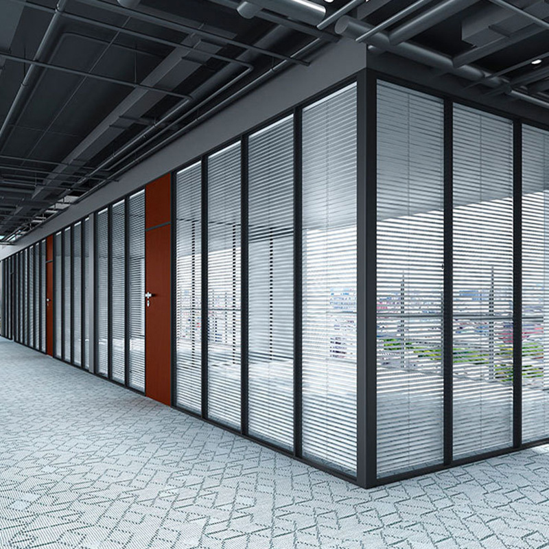 办公室玻璃隔断墙铝合金屏风双层百叶隔断钢化磨砂玻璃高隔断定制