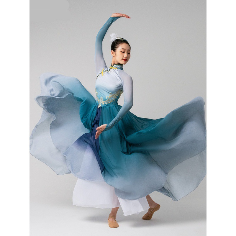 舞蹈裙蒙古舞蹈演出服新款蒙古舞练习裙大摆裙蒙古袍蒙族舞蹈服女