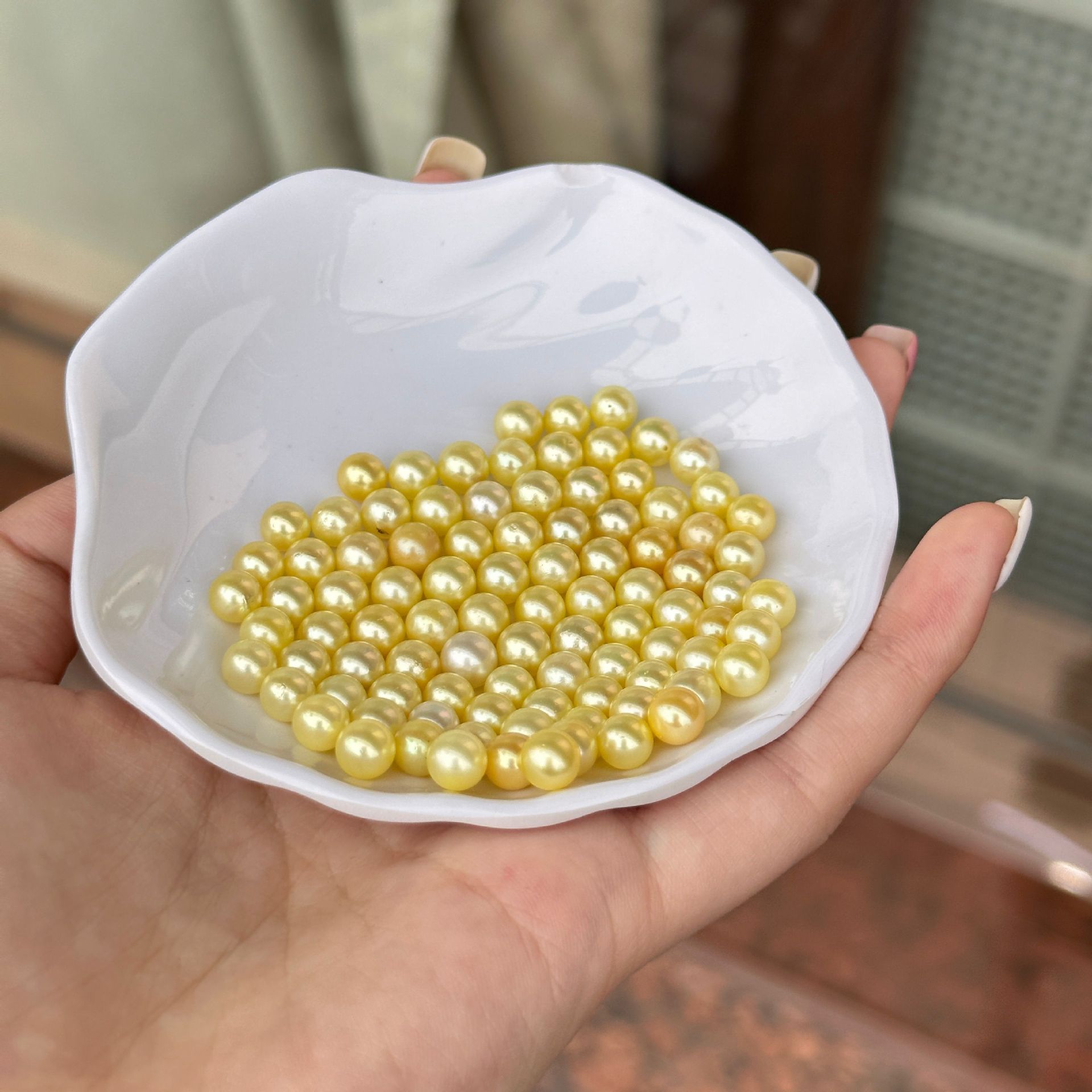 海水珍珠羽皇金6-7mm正圆几乎无暇裸珠半成品散珠高光高亮-阿里巴巴